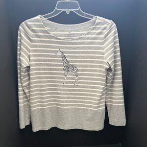 Talbots Striped Sequin Giraffe Top Womens Size M Suprima Cotton Gray White